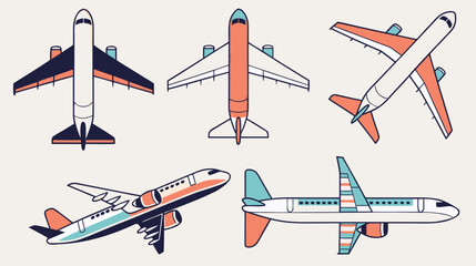 Commercial Airplane Collection Flat Vector Illustration Set