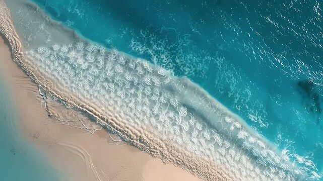 Aerial view of a serene beach on a Caribbean island with turquoise water and gentle waves on sandy shoreline.