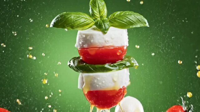 Fresh Caprese Salad Ingredients with Tomatoes Mozzarella and Basil.