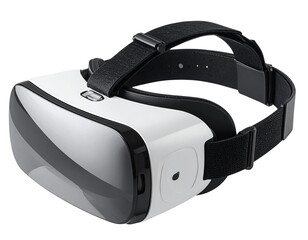  Angled Side View of VR Headset with Visible Straps and Lens Details, Realistic Gadget Style, Isolated on Transparent Background