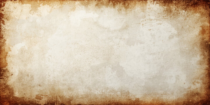 Aged vintage parchment paper with a stained grunge texture and worn antique brown sepia tones creates a damaged retro blank page design for an ancient rough wallpaper background