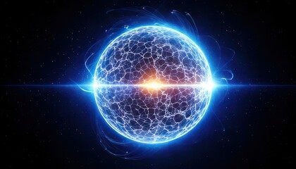 Obraz premium Abstract glowing sphere with intricate network and bright center point.