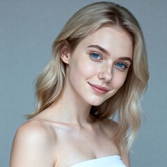 Naklejka premium Natural Beauty Portrait of Young Woman on Gray Background