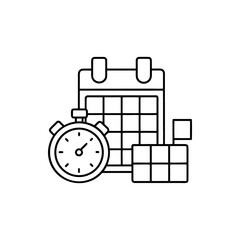 Obraz premium Efficient Time Management and Scheduling Vector Icon: Calendar and Stopwatch Line Art for Productivity, Deadline Tracking, Business Planning, and Organized Work Flow Illustration