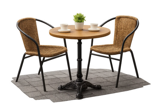 Bistro table and chairs with coffee cups