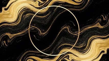 Gold and Black Marble Swirl Background.