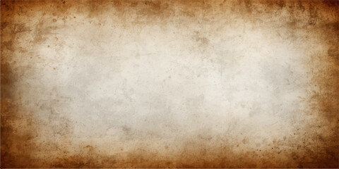 Obraz premium A blank vintage parchment with a stained brown grunge texture provides an aged antique paper background featuring a worn sepia pattern and a grungy retro design for a weathered beige backdrop