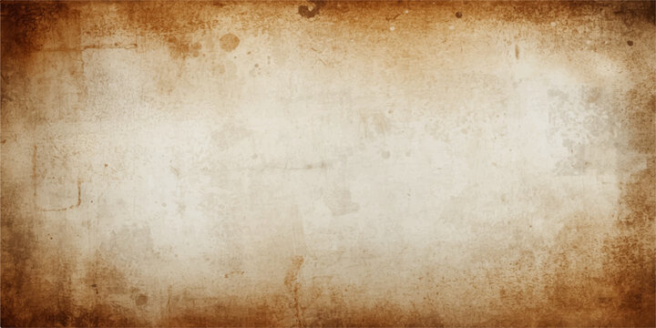 Aged vintage parchment paper texture with a stained grunge design featuring a blank antique brown page and worn rough beige surface for a retro sepia background