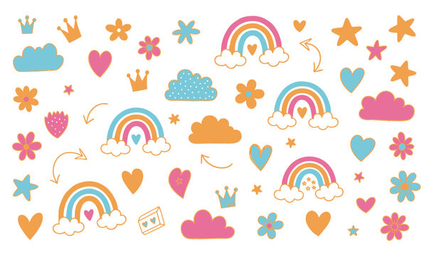 Hand drawn cute scribble shape doodle icon collection tiny decoration doddle set,little pen style scribbles,pen mark,design element for paper,minimalist line design