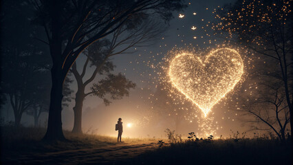 Magical Sparkler Heart in Enchanted Forest