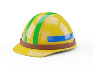 Fototapeta premium Yellow hard hat with green and blue stripes isolated on white background