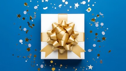 Gift Box with Gold Ribbon Confetti.