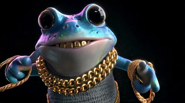 frog dance Hip Hop Rapper Frog with Gold Chains and Grills