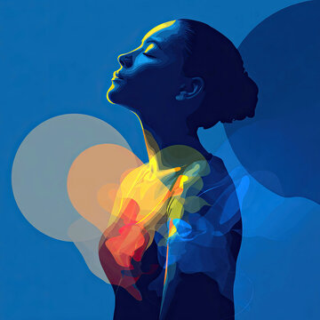 Exploring inner peace through deep breathing and abstract reflections on the journey of healing from war trauma