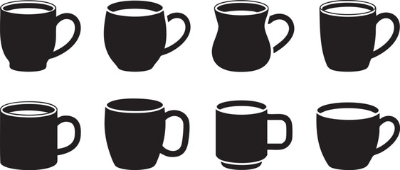 Black Coffee Mugs Isolated on White Background