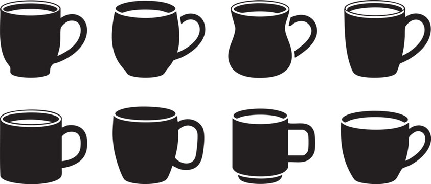 Black Coffee Mugs Isolated on White Background