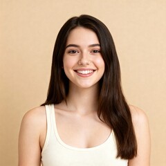 Smiling Young Brunette Woman Studio Portrait