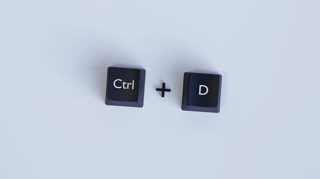 4K 3D Video Animation of Ctrl D Keyboard Shortcut Keys, Bookmark and Save Page Concept, Web Browser Productivity on Neutral Gray Background