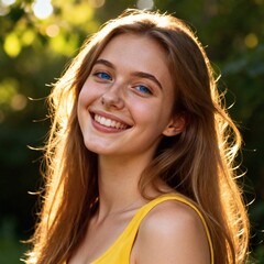 Smiling Young Woman Portrait in Golden Sunlight
