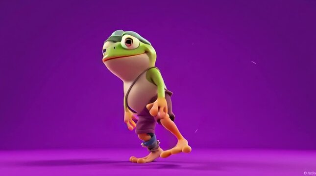 Cheerful Animated Frog Dance on Purple Chromakey Background