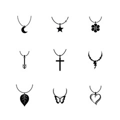 Necklace Pendant and Chain Jewelry Silhouette Vector Icon Set