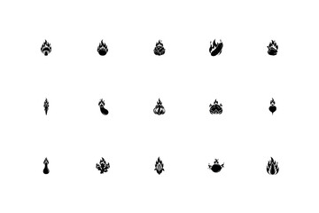 Spicy Flaming Vegetable and Food on Fire Silhouette Vector Icon Set