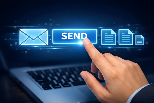 Send bulk documents via email. Digital marketing, newsletter concept. Direct selling projects in business List of customers who want to send by email.