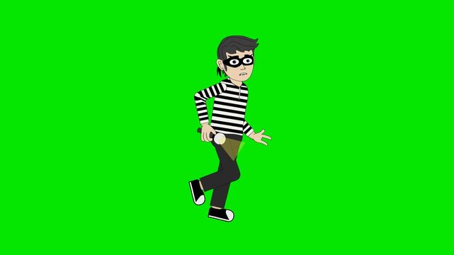 Cartoon Thief Running with Flashlight Animation