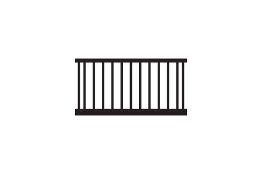 Simple railing with vertical bars, black fence section, minimalist graphic symbol.