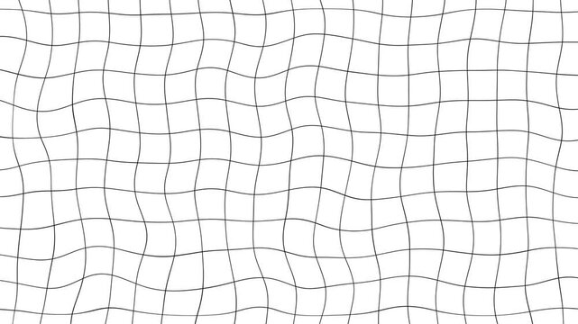 Abstract wavy grid pattern on background. Black waving wireframe grid pattern on white background. Wiggling lines grid loop animated white background. Seamless loop 4K