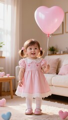 girl with a pink heart-shaped balloon