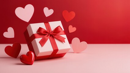 Gift box background with hearts, love, Valentine's Day