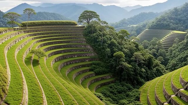 Ancient Inca Terraces in the Andes Mountains.