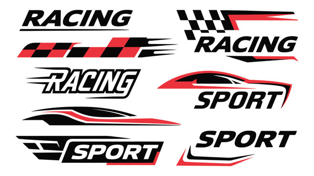 Car decals design, set of vector stickers and labels with geometric abstract striped car wrap vinyl decal elements for vehicle graphics, motorsport branding, automotive styling, and professional creat