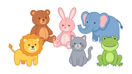 Group of cute stuffed animals toys collection