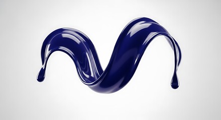 Abstract Indigo Splash Wave. 3D Render of Viscous Dark Blue Liquid Flow with High Gloss Reflection on White.