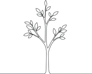 Fototapeta premium Minimalist line drawing of a small tree with leafy branches