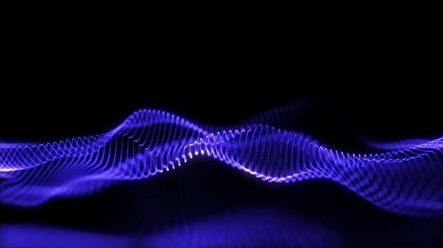 Abstract blue sound waves animation on black background with alpha channel. Visual representation of audio frequencies, perfect for music and technology projects. 4K