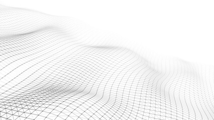 Abstract perspective background. 3D wireframe vector mesh on white background.