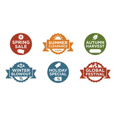 Obraz premium Collection of colorful seasonal sale badges for spring, summer, autumn, and winter events.
