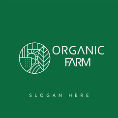 Minimalist Organic Farm Logo Design with Geometric Line Art Icon of Sun Leaf and Fields for Sustainable Agriculture Branding Eco Friendly Food Identity and Natural Business Concept