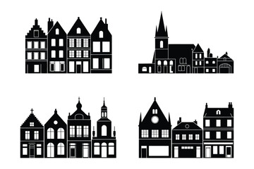 Fototapeta premium Silhouettes of European townhouses and church