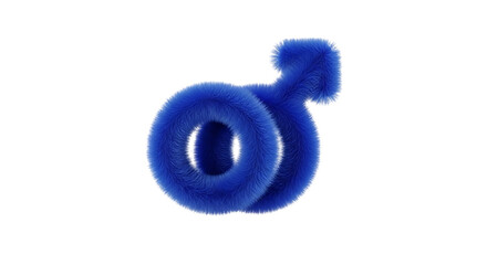 Blue fuzzy male symbol isolated on white background representing gender identity and masculinity in culture transparent background