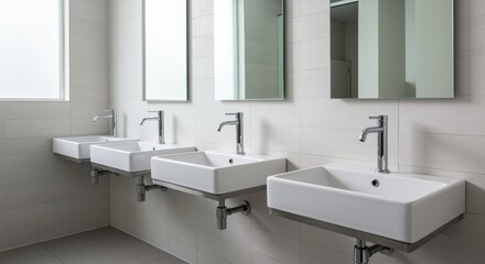 Sink faucet bathroom with multiple white ceramic basins modern design