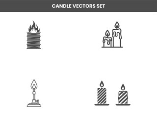 Fototapeta premium Collection of candle icons, including stacked candles, drips, and striped designs