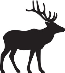 Obraz premium Elk Silhouette Vector Icon for Logo Design, Majestic Wildlife Deer Emblem for Outdoor Adventure and Hunting Brand Graphics