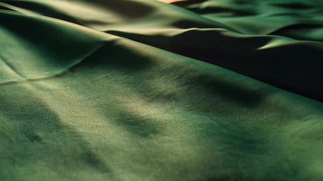 Green Fabric Texture with Folds and Shadows.