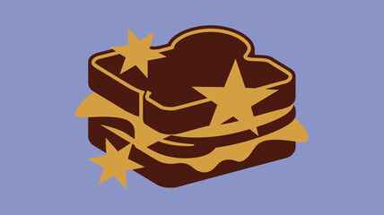 Obraz premium Brown gift box with golden stars on purple background for celebrations