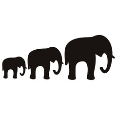 Obraz premium Three elephant silhouettes showing different sizes, possibly symbolizing family growth