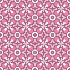 Fototapeta premium Retro Geometric Seamless Flower and Circle Repetitive Textile Pattern